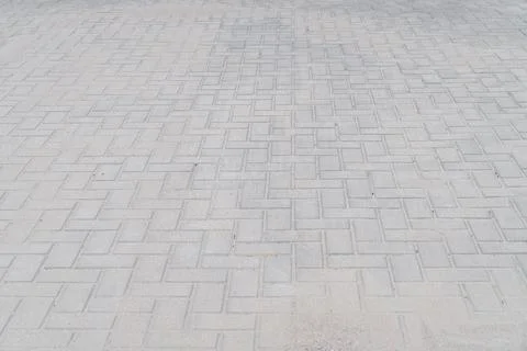 New sidewalk made of concrete interlocking paving blocks 스톡 사진