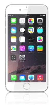 New silver iphone 6 plus showing the home screen with ios 8 Stock Illustration