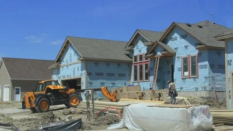 New single unit housing, some under construction, some streets competed Stock Footage 270237810
