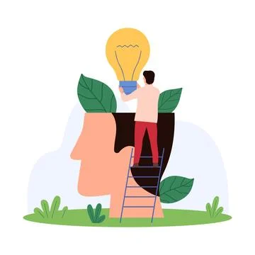 New smart idea creation, brainstorm for innovation, success solution of tiny man Illustration