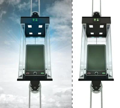 New smart phone in sky elevator concept also isolated one illustration Stock Illustration