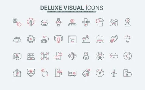 New smart technology of future and devices line icons set, digital science 스톡 일러스트