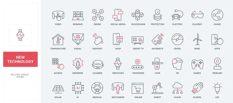 New smart technology of future line icons set, robot and drone, cloud data Stock Illustration