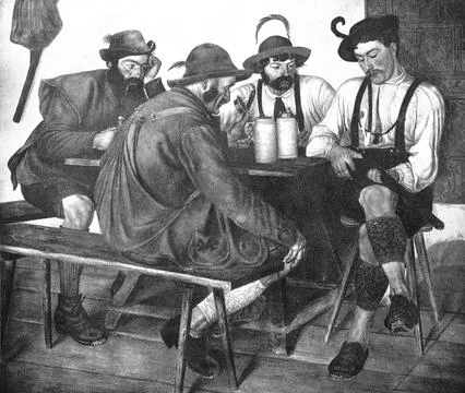 The New Socket Hunter presents his new hunting rifle to his hunting companions Stock Illustration
