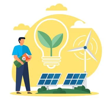New solar battery generates a pure electricity. Sun power photovoltaic PV home Stock Illustration