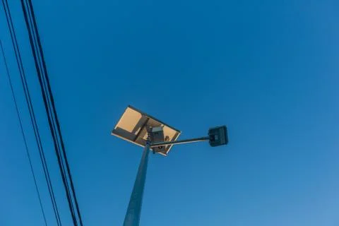 New solar light post seen from bellow Stock Photos