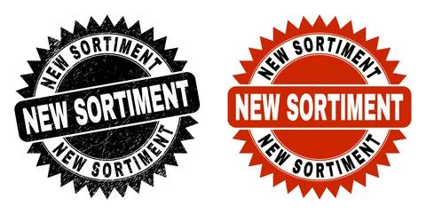 NEW SORTIMENT Black Rosette Seal with Grunge Style Stock Illustration