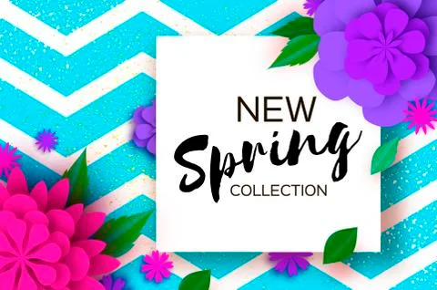 New Spring collection. Paper Cut Flower. 8 March. Womens Day Greetings card Stock Illustration