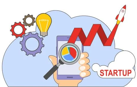 New startup implementation, new idea, startup team, startup time. Vector Stock Illustration