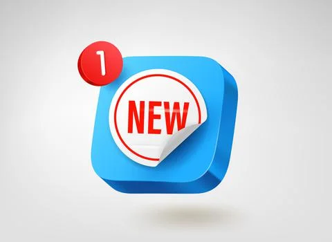 New sticker on blue button with notification. 3d vector mobile application ic Stock-Illustration