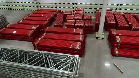 New storage shelves ready for assembly installed Stock Footage 155297973