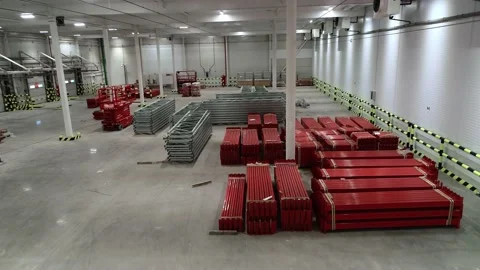 New storage shelves ready for assembly installed Stock Footage 155808660