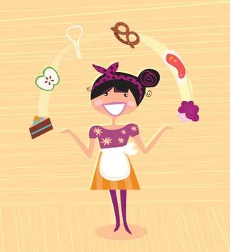 New! Stylish hand-drawn Kitchen Girl Stock Illustration