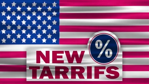 New tariffs word with persentage sign on waving usa flag. Stock Footage 310852392