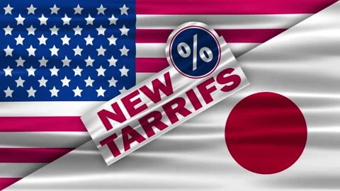 New tariffs word sign on waving usa and japan flag background. Stock Footage 310852375