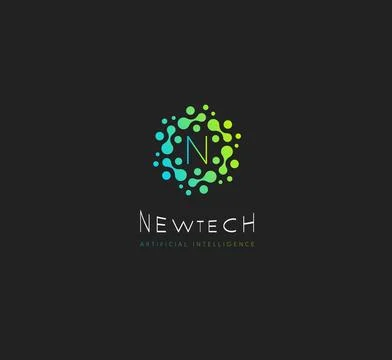 New tech vector logo. Green dots with letter N, modern monogram template on Stock Illustration