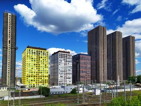 New technologies for the construction of multi-storey buildings, modern brigh Stock Photos