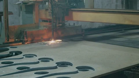 New technologies, laser cutting of metal, or plasma cutting, thick metal is cut Stock Footage 153309983