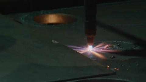 New technologies, laser cutting of metal, or plasma cutting, thick metal is cut Stock Footage 153310641