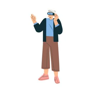 New Technologies with Man Character in Virtual Glasses Vector Illustration Stock Illustration