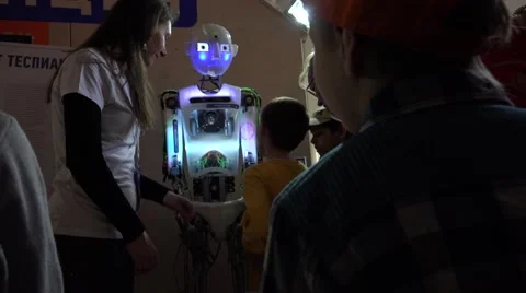 New technologies. Robot.  AI. Robot actor tells stories. Stock Footage 50229170