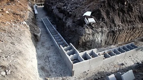 New technology of construction base, the initial stage  of a detached house Stock Footage 71167714