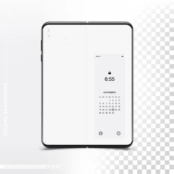 New technology, folding smartphone with a flexible screen. Mockup back side p Illustrazione stock