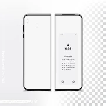 New technology, folding smartphone with a flexible screen. Mockup back side p Illustrazione stock