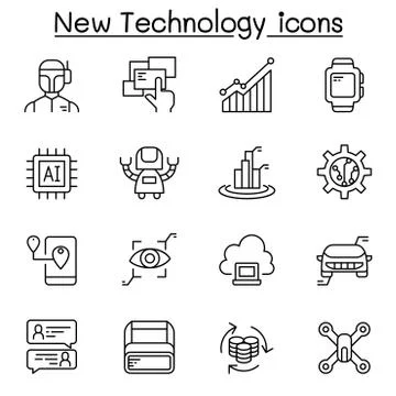 New technology icon set in thin line syle 스톡 일러스트