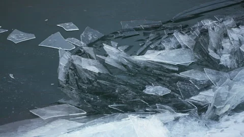New thin ice moving on water surface and breacking in arctic envinronment Stock Footage 308899544