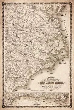 New Topographical Map Of The Eastern Portion Of The State Of North Carolina.. Stock Illustration