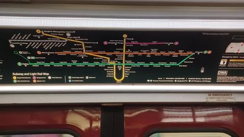 New Toronto subway system map inside train Stock Photos
