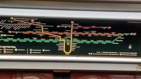 New Toronto subway system map inside train Stock Photos