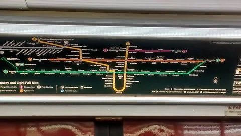 New Toronto subway system map inside train Stock Photos