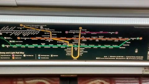 New Toronto subway system map inside train Stock Photos