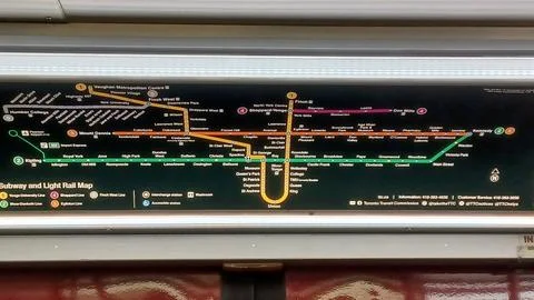 New Toronto subway system map inside train Stock Photos