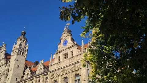 New Town Hall of Leipzig, Germany. City Government Building Exterior on Sunny Vídeo Stock 297028196