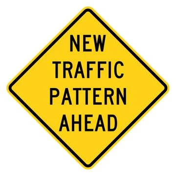 New traffic pattern ahead sign, yellow, W23-2, US road sign Stock Illustration