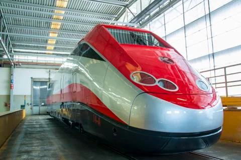 New train model etr 500 ready to exit from the workshop Stock Photos
