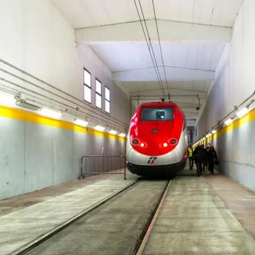 New train is ready to exit. Stock Photos