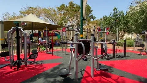New training complex in the courtyard of a residential building. Stock Footage 154377087