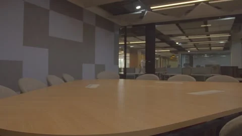 New Triangular table and empty conference room with with gray colors chairs Stock Footage 274709173