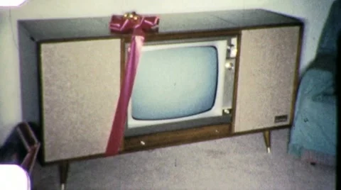 NEW TV SET Christmas Present Television 1950s Vintage Film Home Retro Movie 1871 Stock Footage