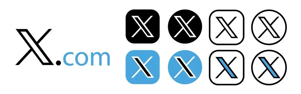 New Twitter vs x.com. Novation Elon Mask. popular social media button icon Stock Illustration
