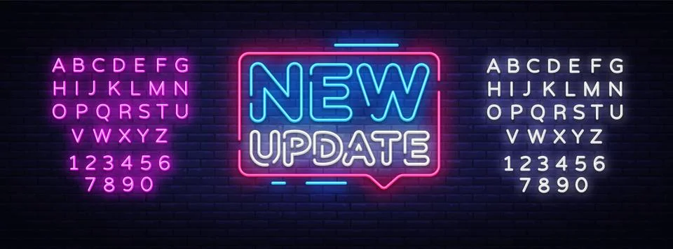 New Update Neon Text Vector. New Update neon sign, design template, modern trend Stock Illustration