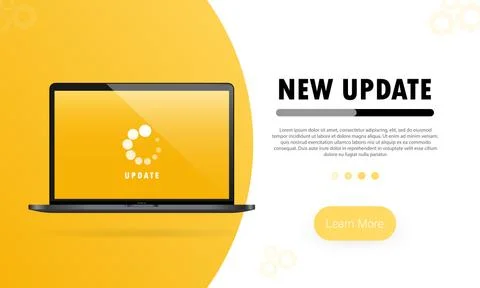 New update for notebook. Installation process in monitor screen. Vector on is Stock Illustration