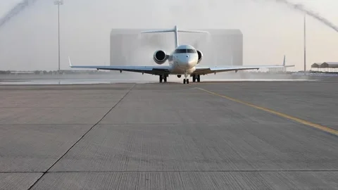 New U.S. Air Force E-11A BACN aircraft taxis through washing facility Stock-Footage 228947417