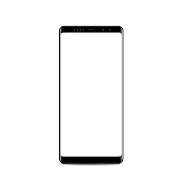 New version of black slim smartphone similar to with blank white screen. Real Stock Illustration