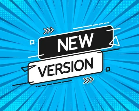 New version flat label on blue background. Red banner. Vector illustration 库存插图