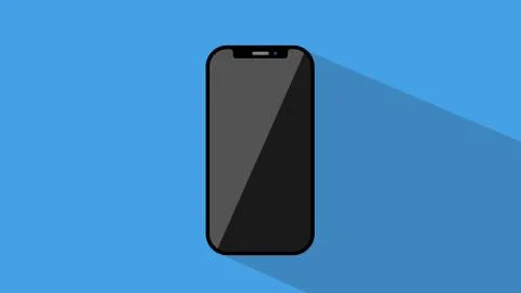 New version of slim smartphone with blank black screen on blue background Stock Illustration